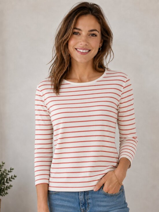 J. Crew Tops - J Crew Red Striped Long Sleeved Tee